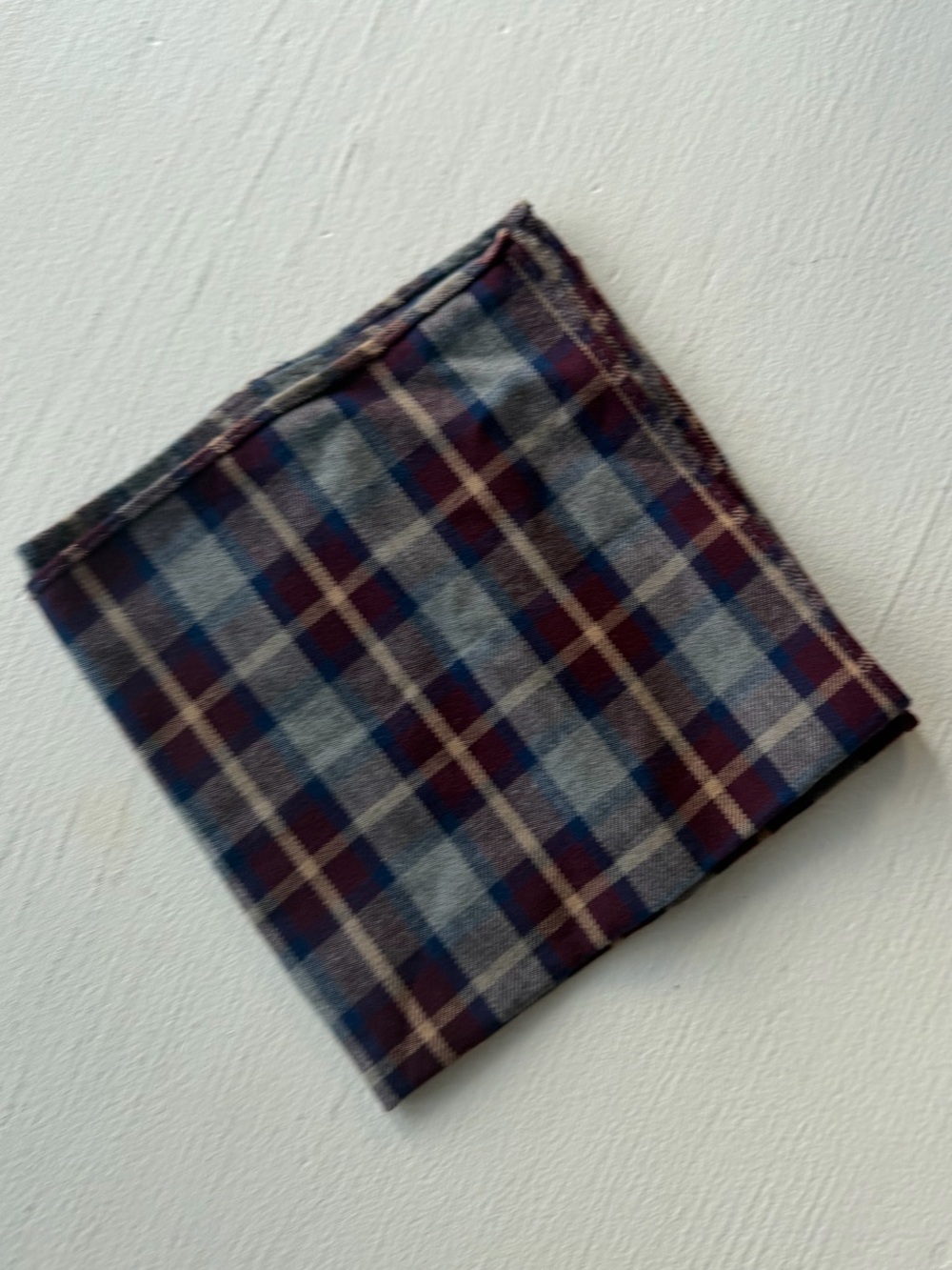 Plaid Pocket Square - Blue and Burgundy